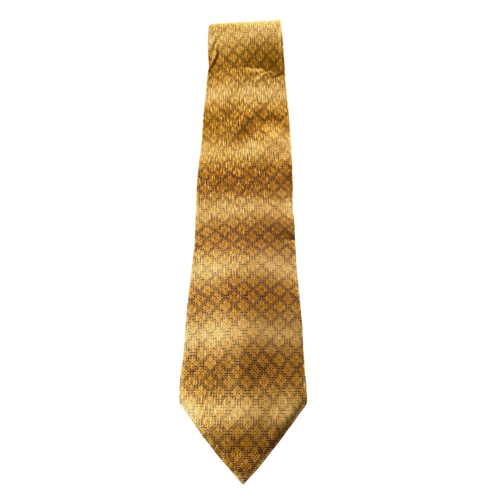 Hathaway Mens Silk Tie Gold Black Geometric Diamond Pattern Jacquard Formal Silk